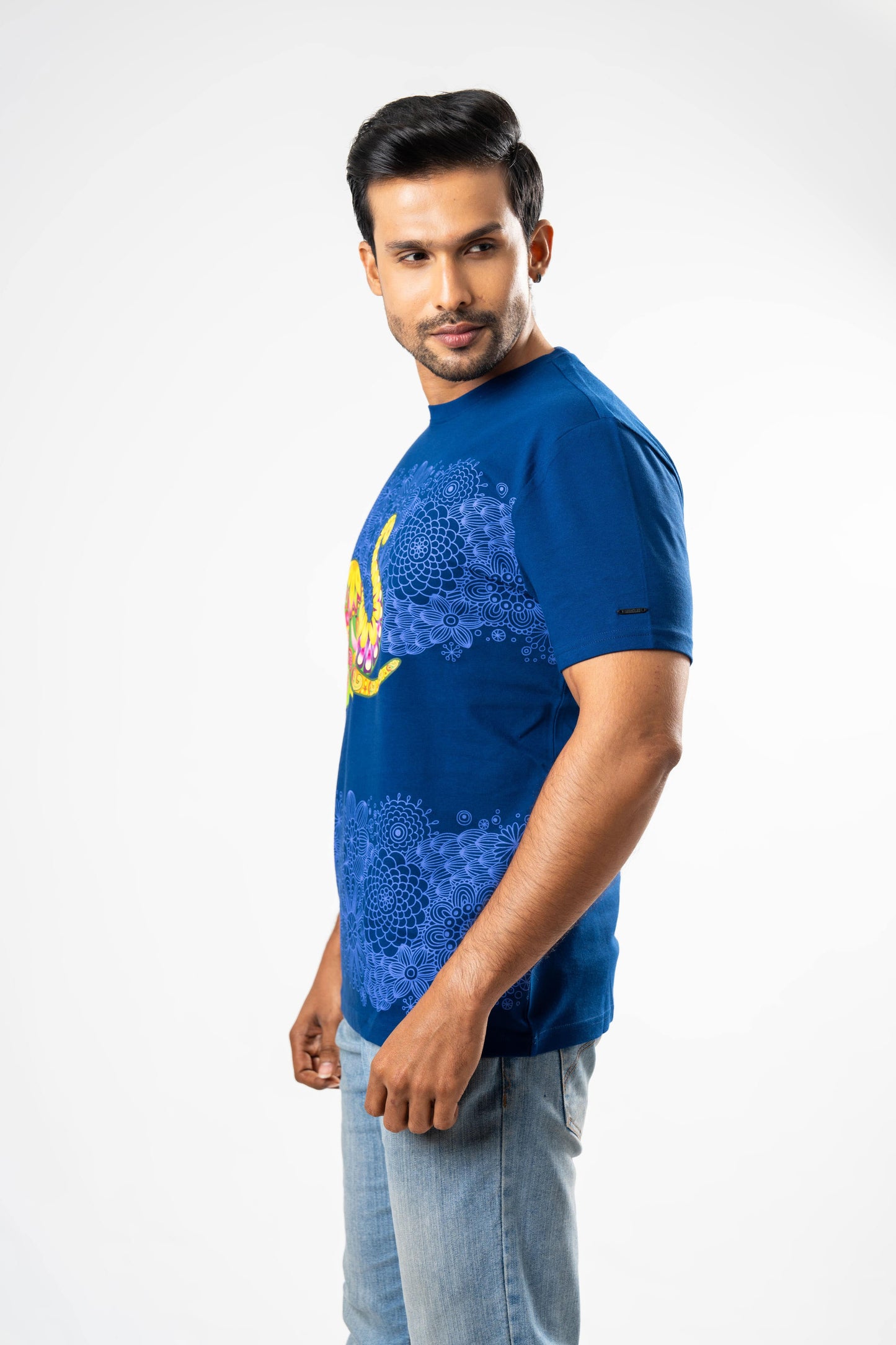 Ceylon Elephant Men's Single Printed Crew Neck - Navy