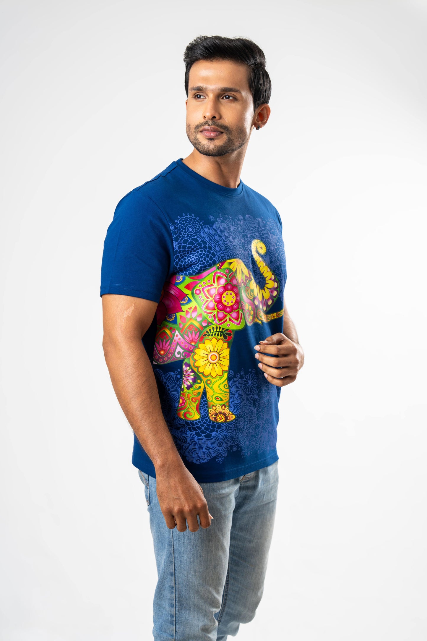 Ceylon Elephant Men's Single Printed Crew Neck - Navy