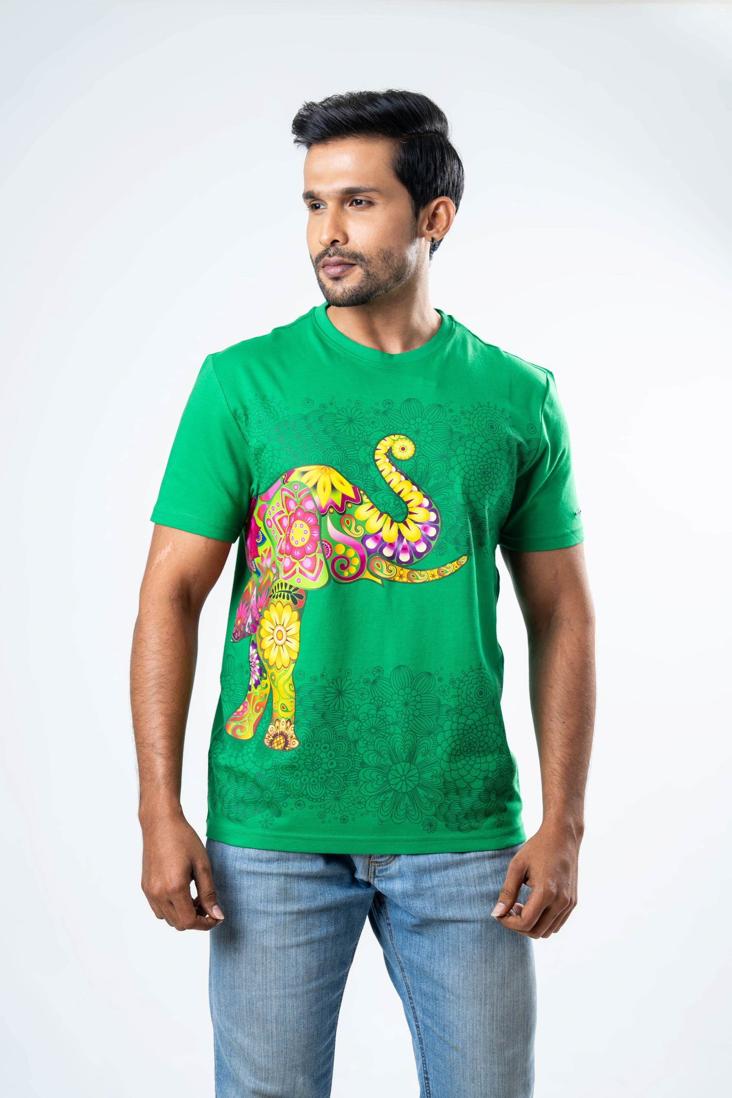 Ceylon Elephant Men's Single Printed Crew Neck - Green
