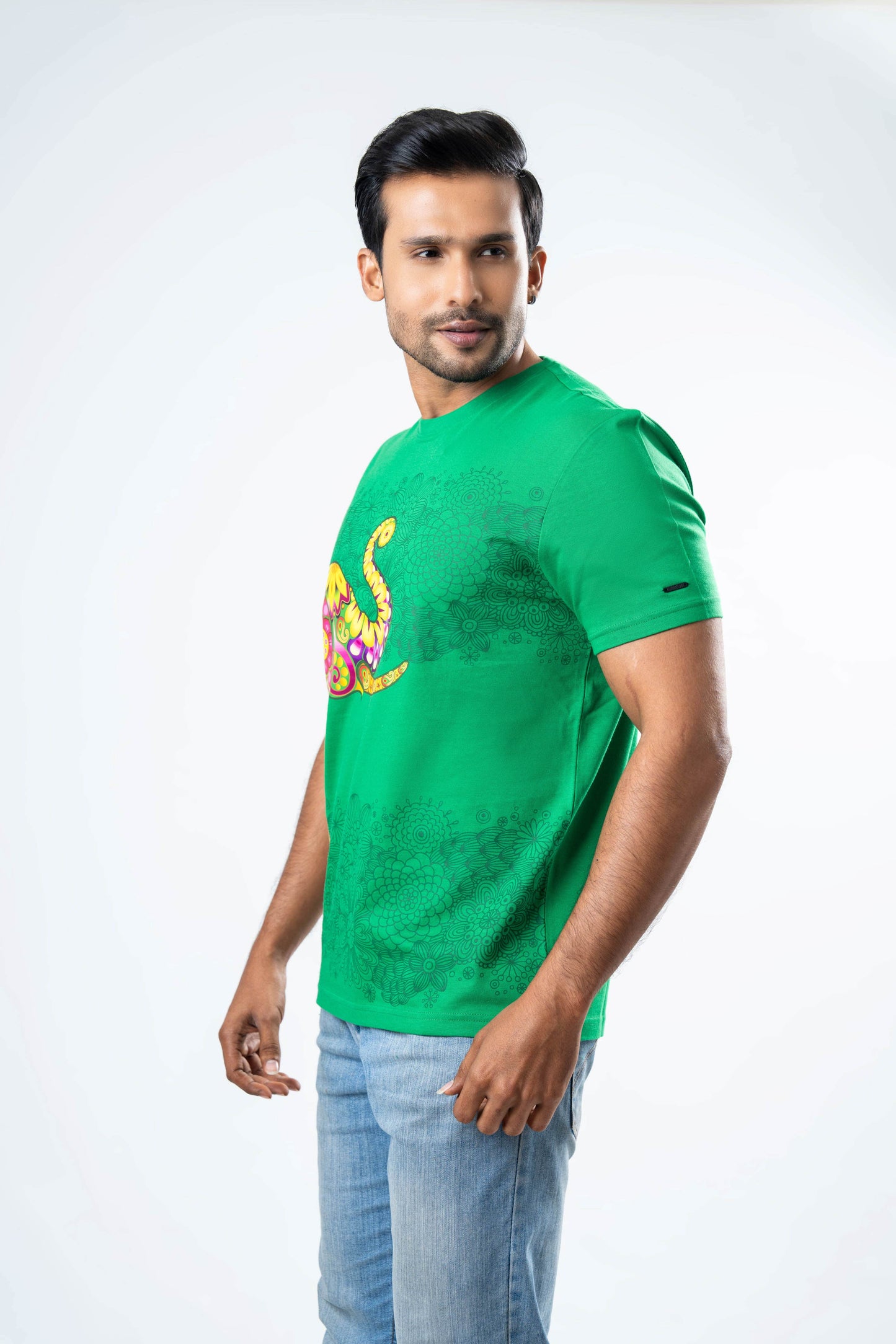 Ceylon Elephant Men's Single Printed Crew Neck - Green
