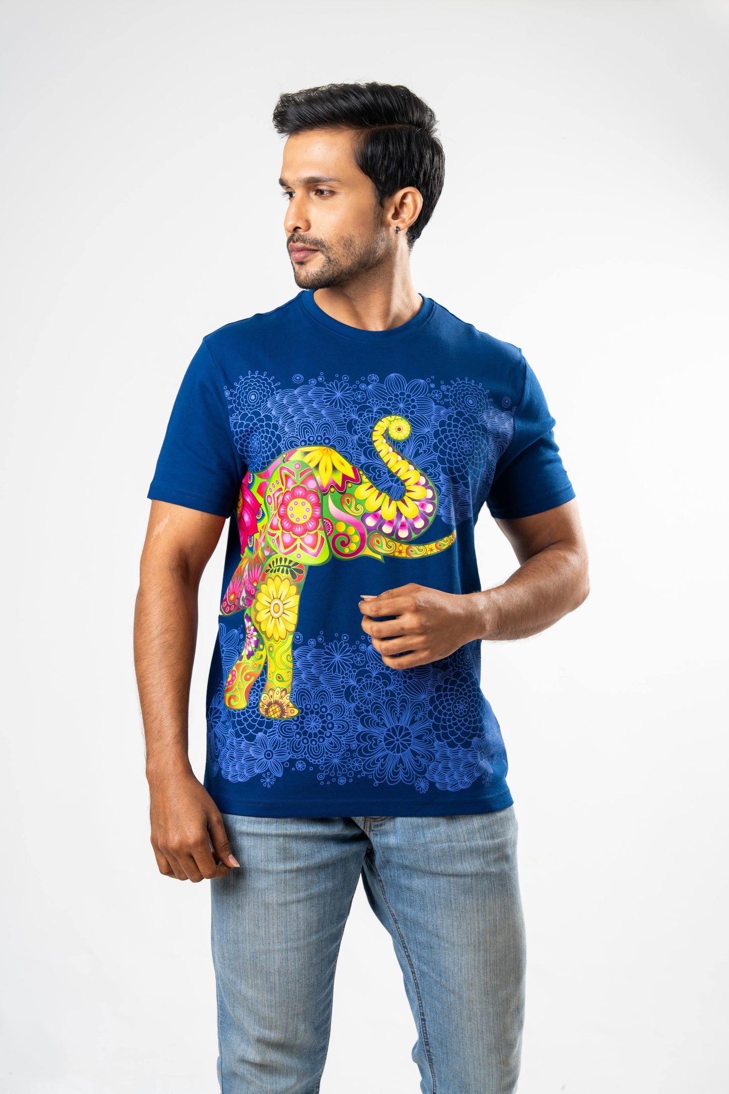 Ceylon Elephant Men's Single Printed Crew Neck - Navy