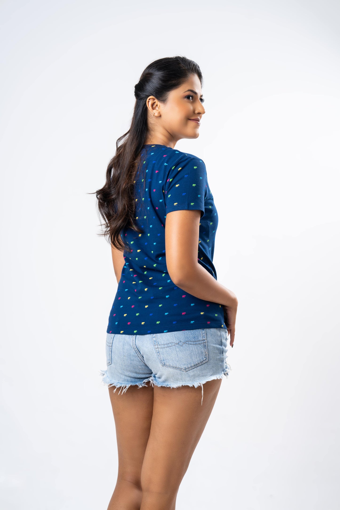 Ceylon Elephant Women's Multitude Printed Crew Neck - Navy