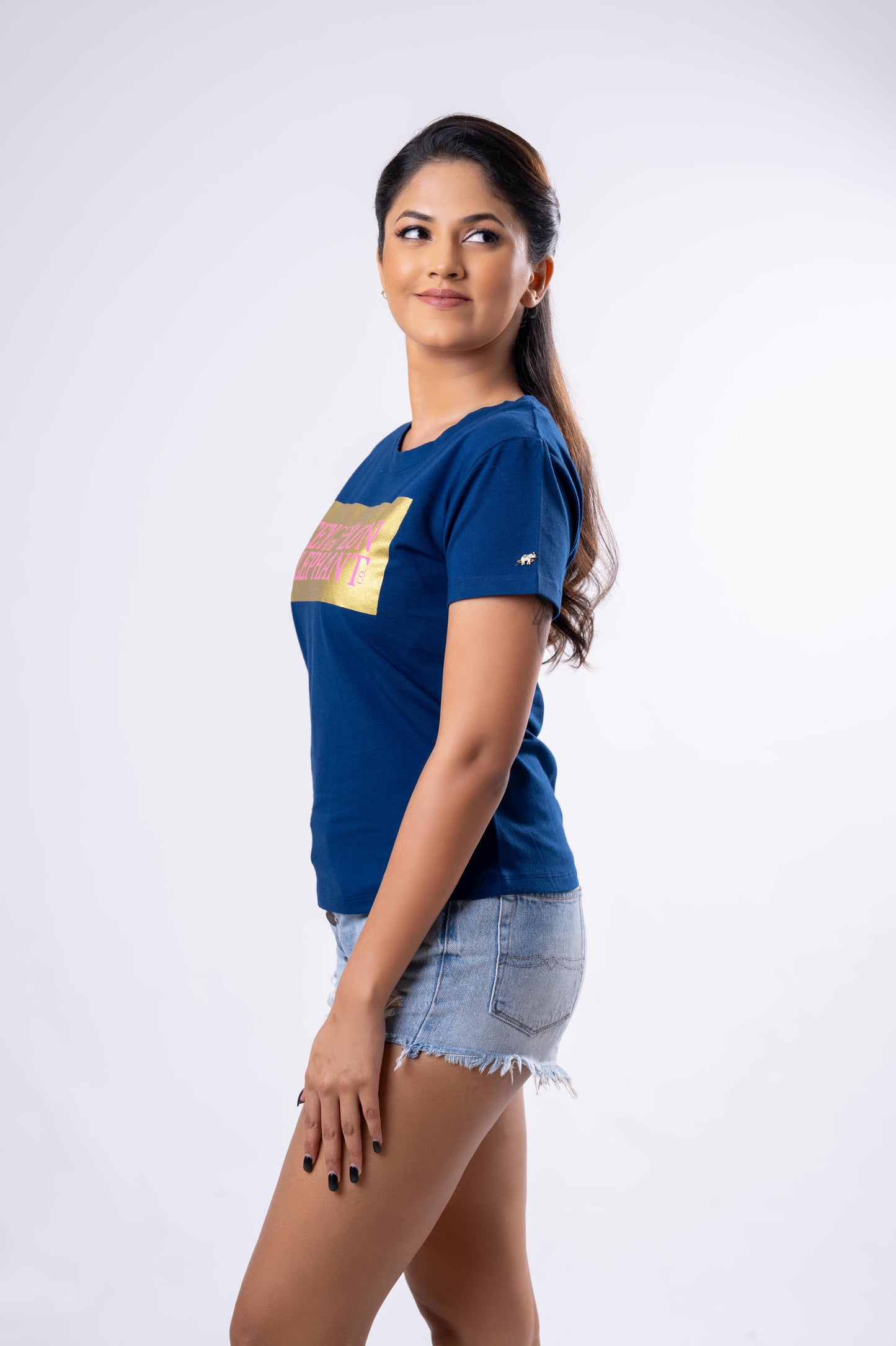 Ceylon Elephant Women's Brand Printed Crew Neck - Navy