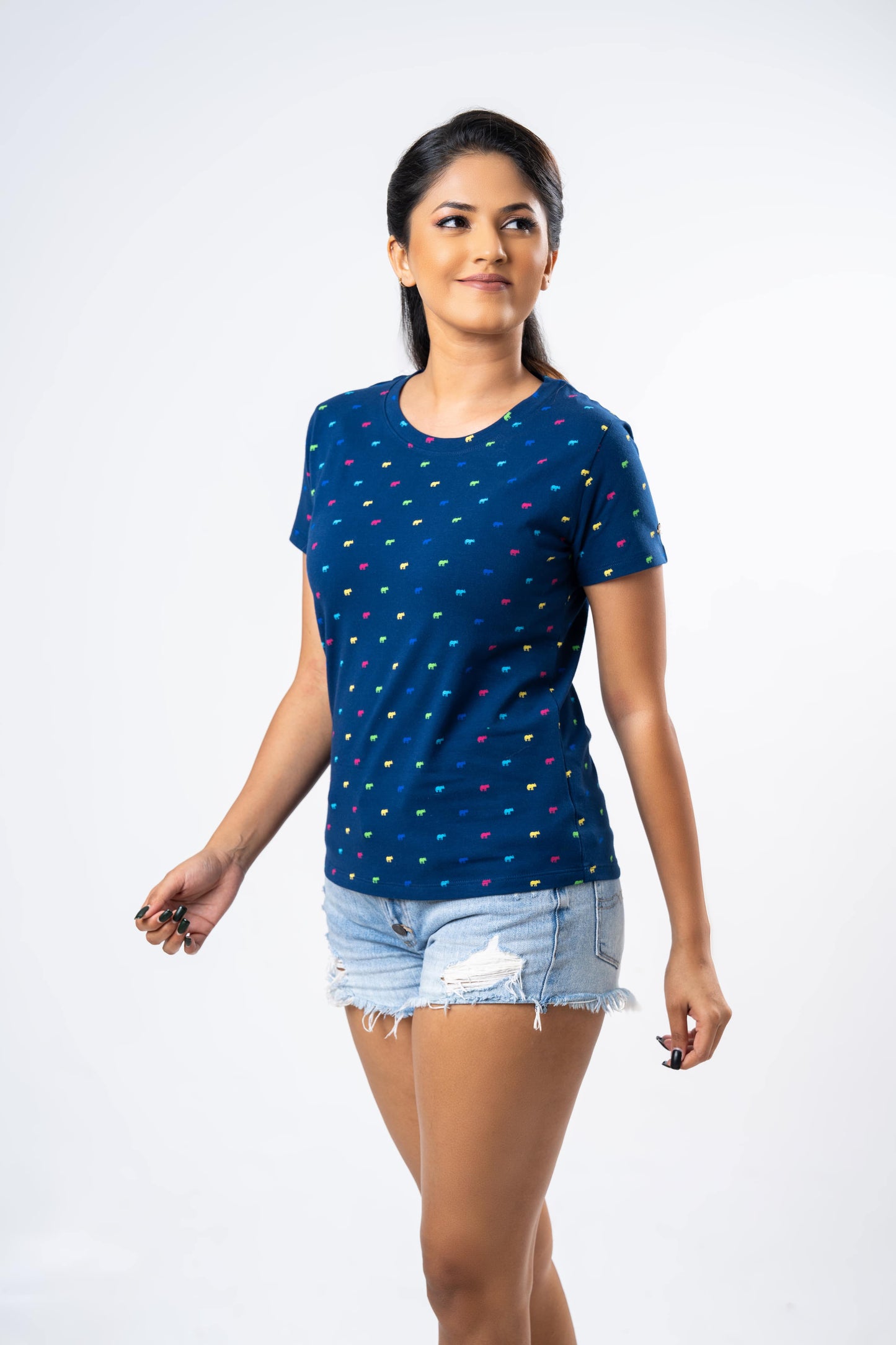 Ceylon Elephant Women's Multitude Printed Crew Neck - Navy