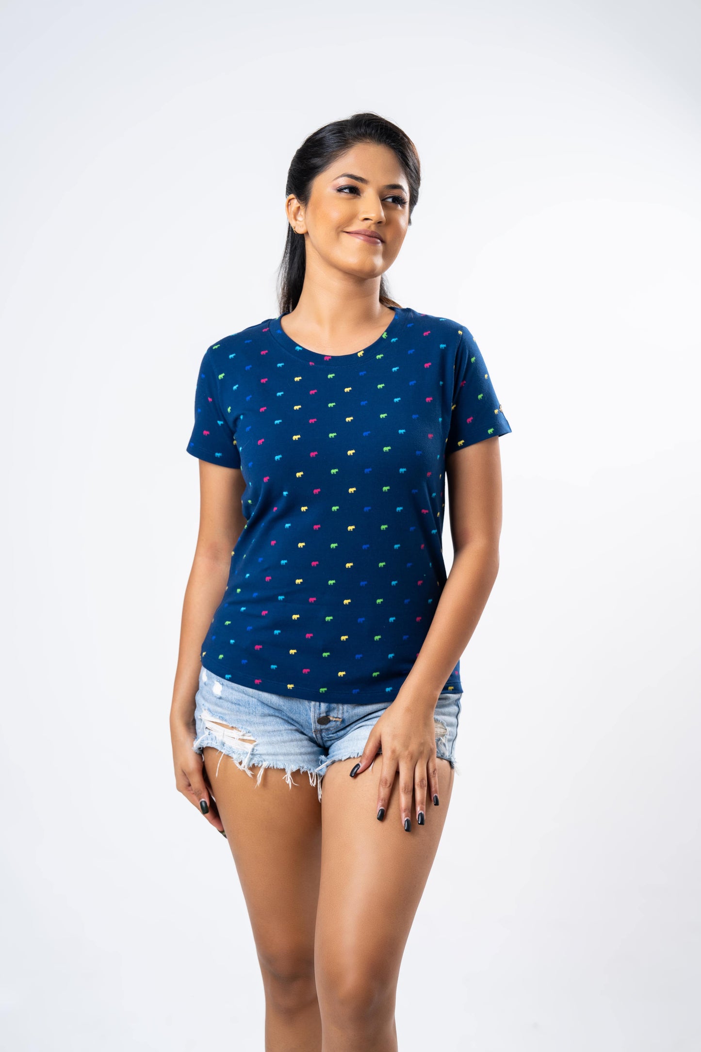 Ceylon Elephant Women's Multitude Printed Crew Neck - Navy