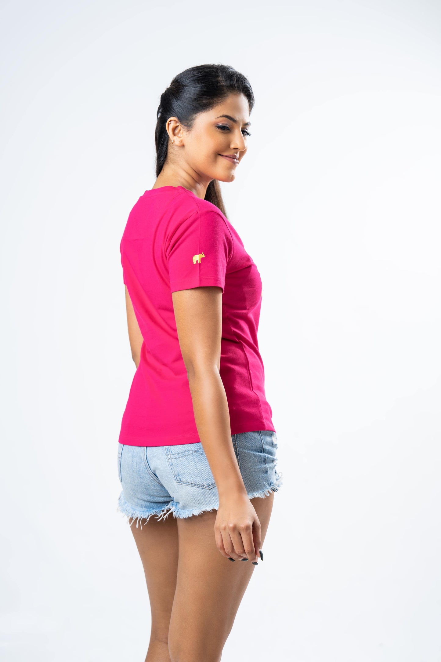 Ceylon Elephant Women's Brand Printed Crew Neck - Hot Pink