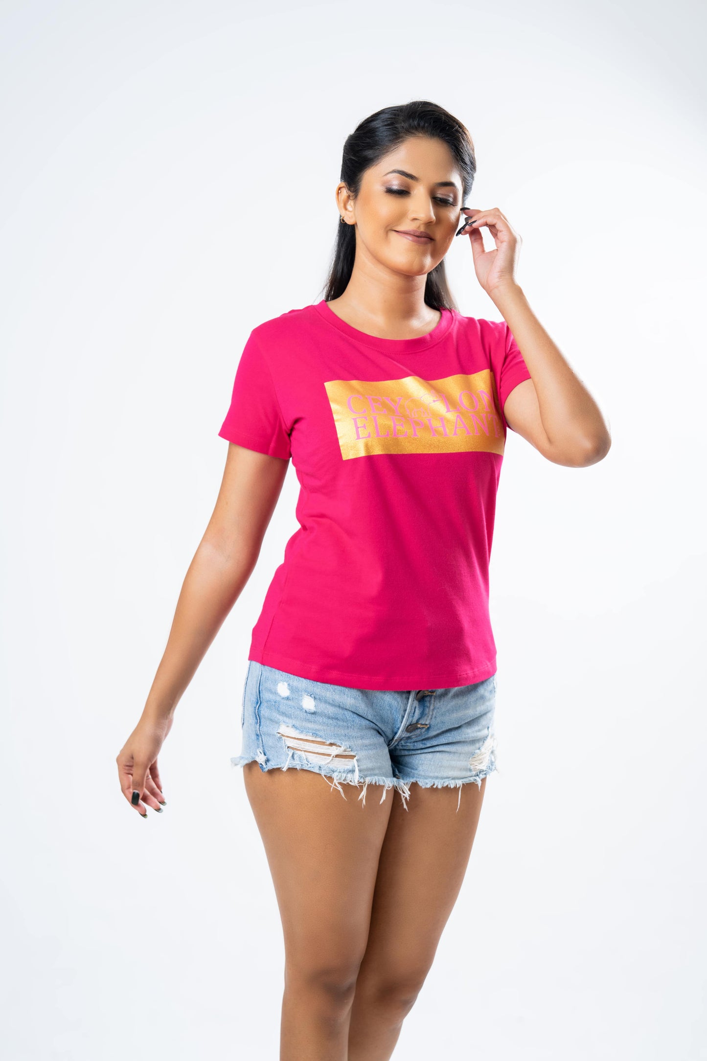 Ceylon Elephant Women's Brand Printed Crew Neck - Hot Pink