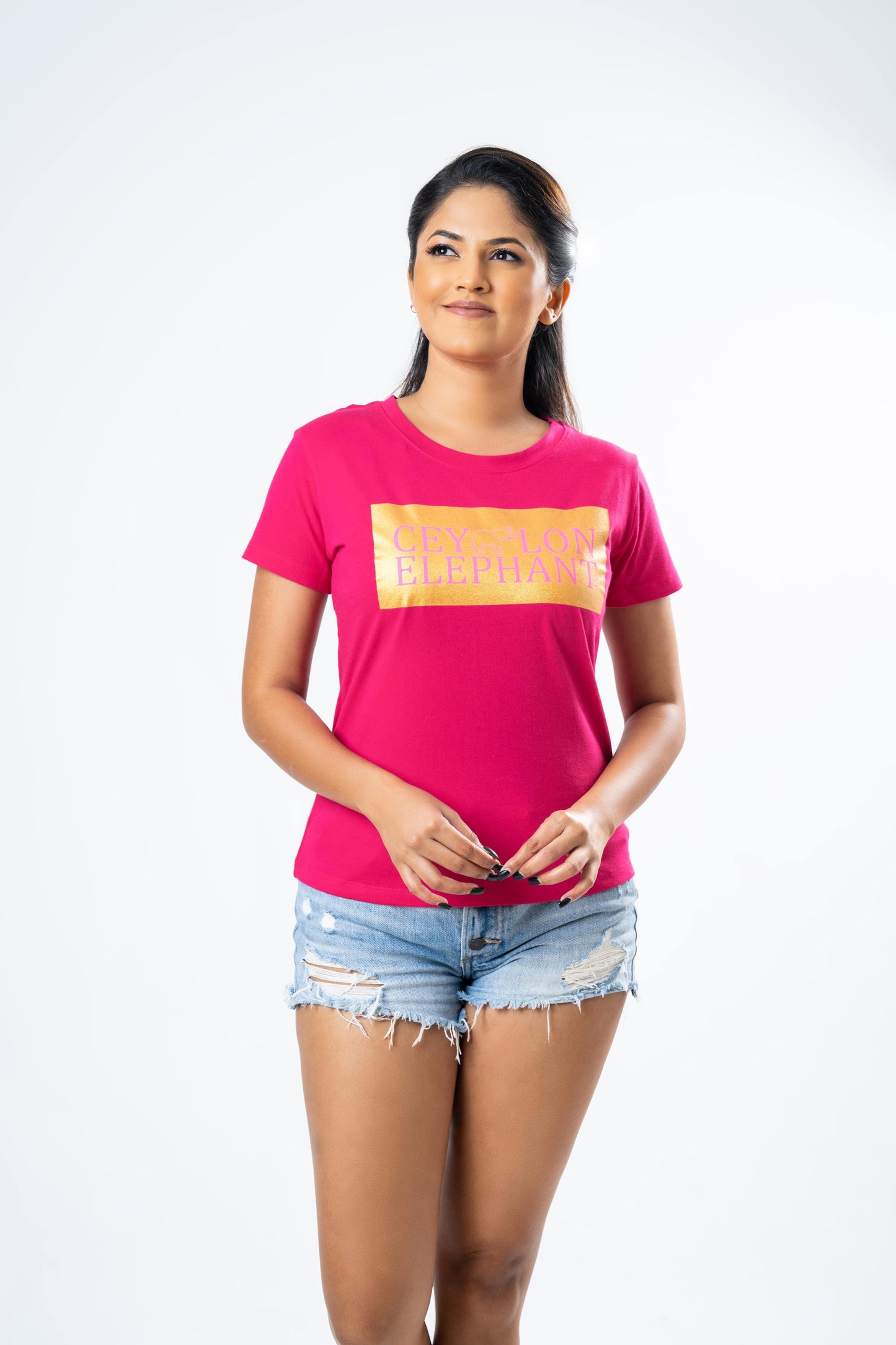 Ceylon Elephant Women's Brand Printed Crew Neck - Hot Pink