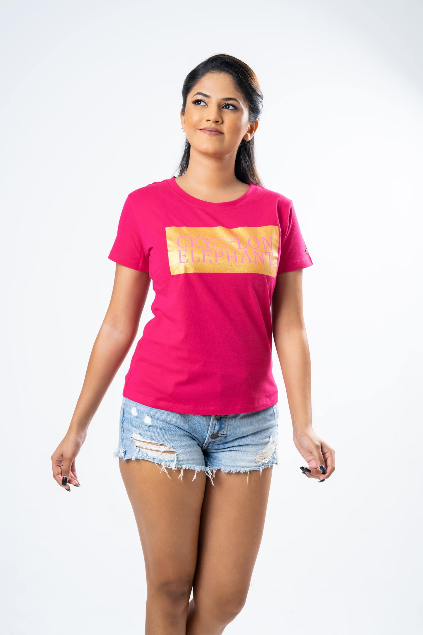 Ceylon Elephant Women's Brand Printed Crew Neck - Hot Pink