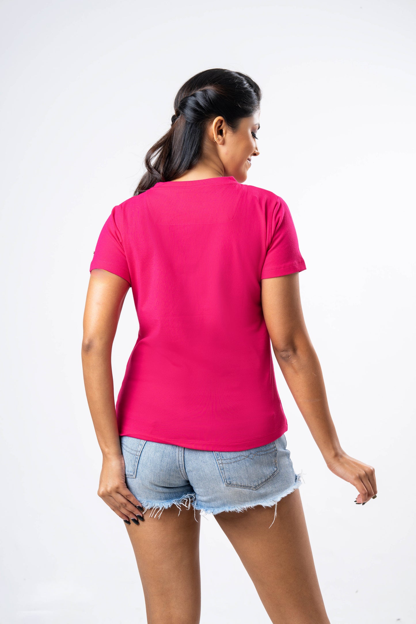 Ceylon Elephant Women's Multitude Embroidered V-Neck - Hot Pink