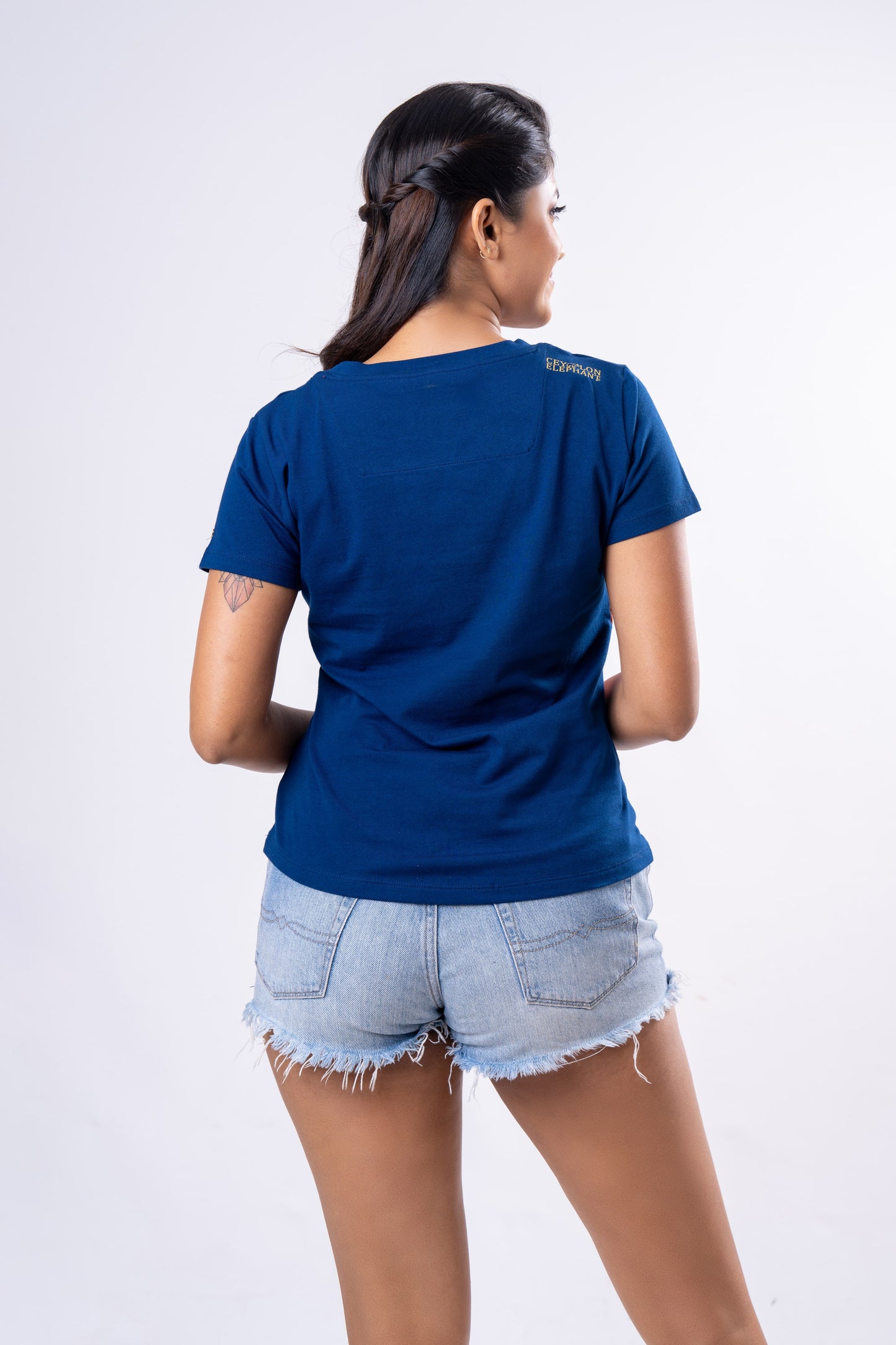 Ceylon Elephant Women's Single Printed Crew Neck - Navy