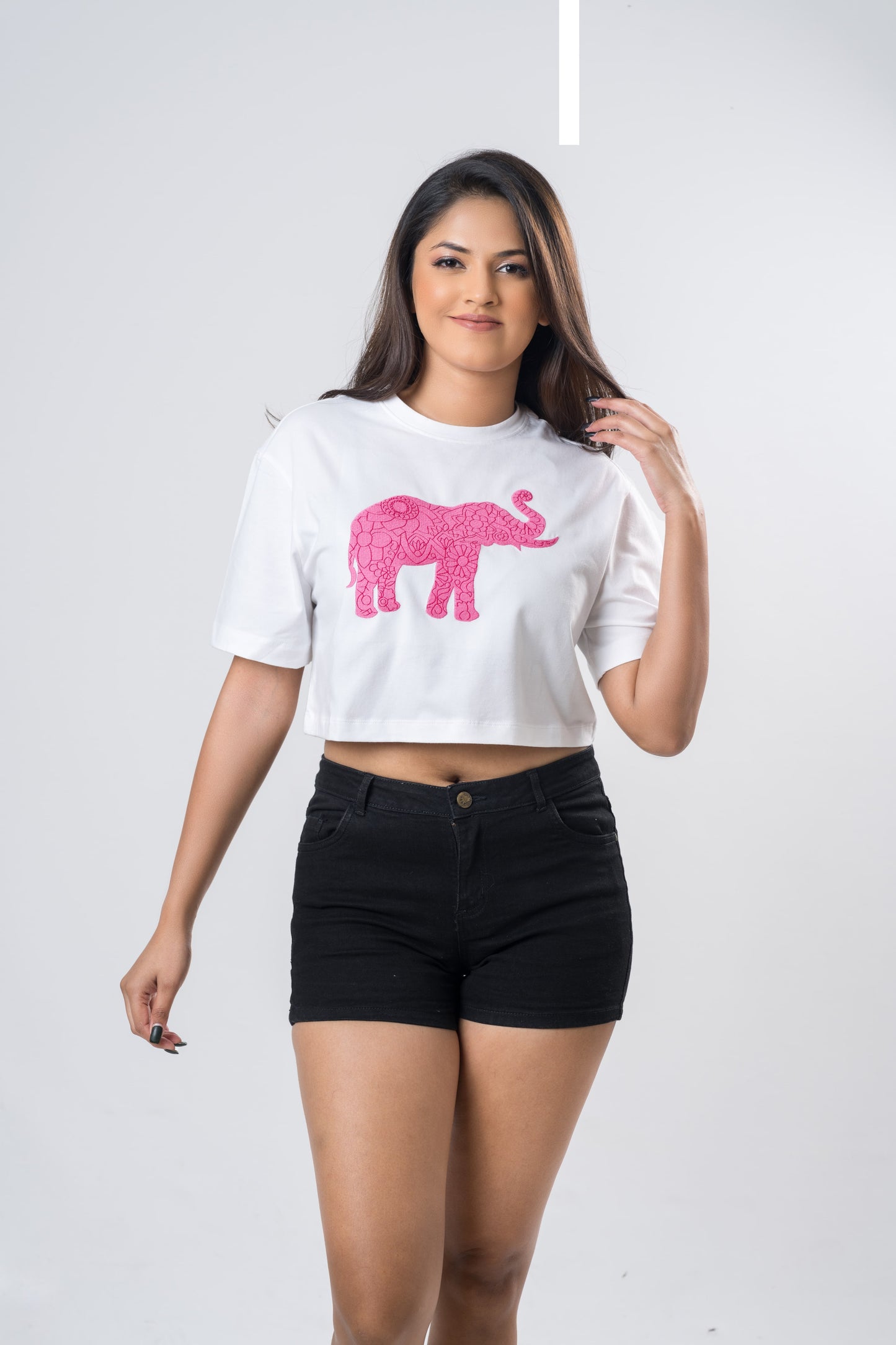 Ceylon Elephant Women's Single Jersey Crop Top - White