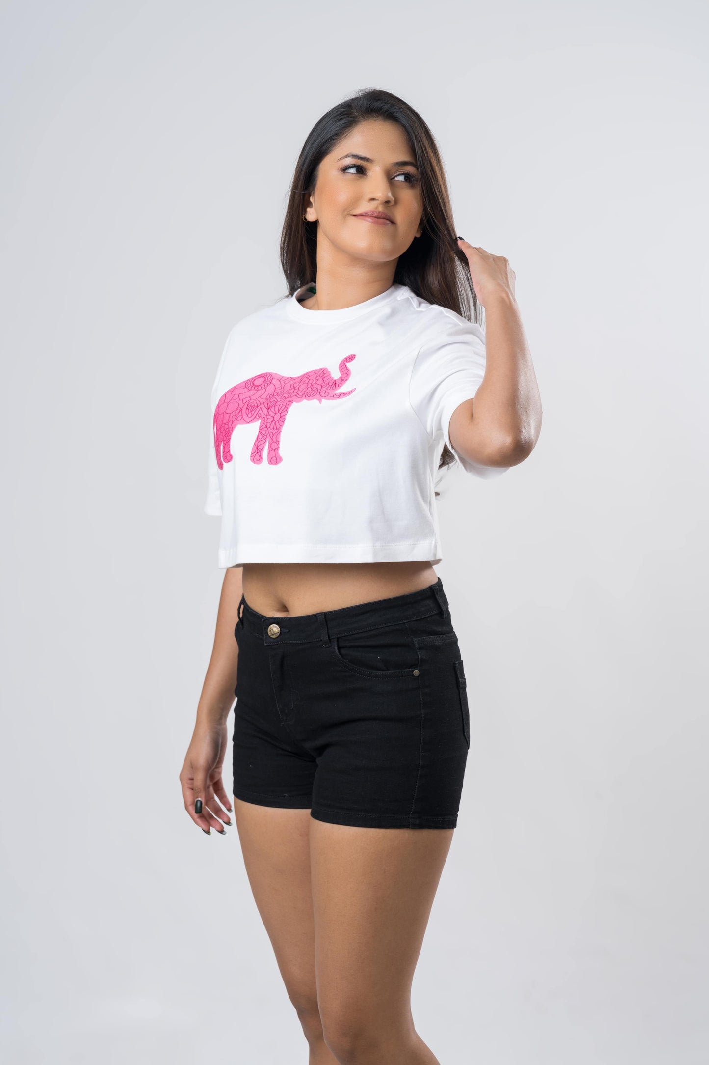 Ceylon Elephant Women's Single Jersey Crop Top - White