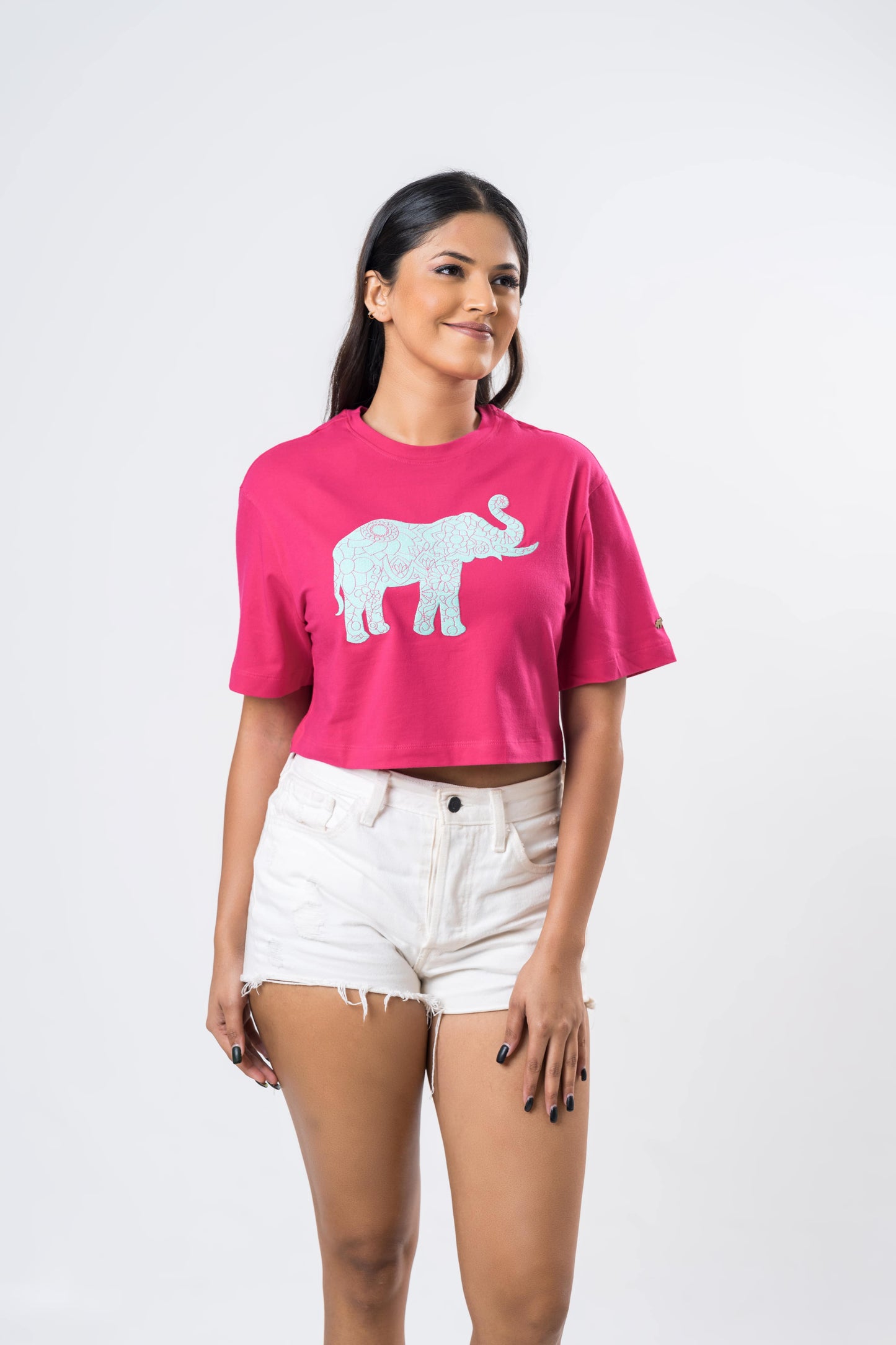 Ceylon Elephant Women's Single Jersey Crop Top - Hot Pink