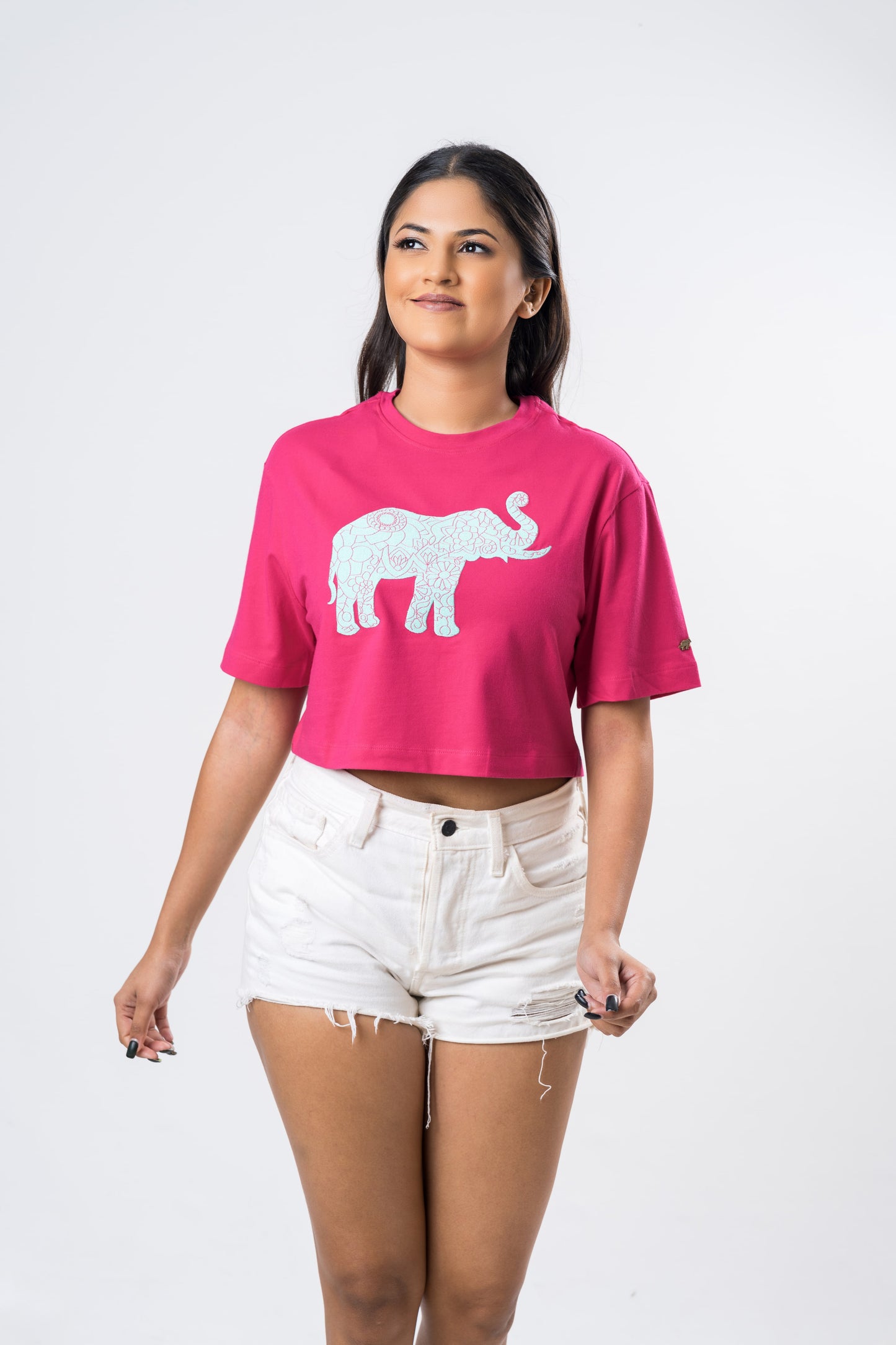 Ceylon Elephant Women's Single Jersey Crop Top - Hot Pink