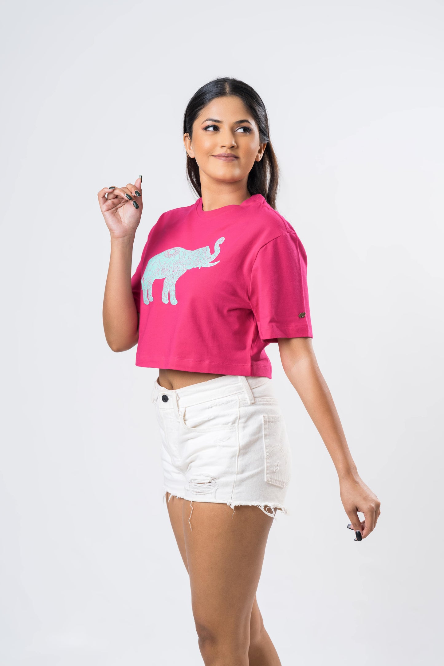 Ceylon Elephant Women's Single Jersey Crop Top - Hot Pink