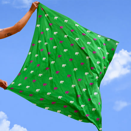 Silk Scarf  Ceylon Elephant All Over Printed - Green - 85cmX85cm