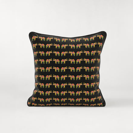Ceylon Elephant  Black 24"x24" Velvet Cushion Cover