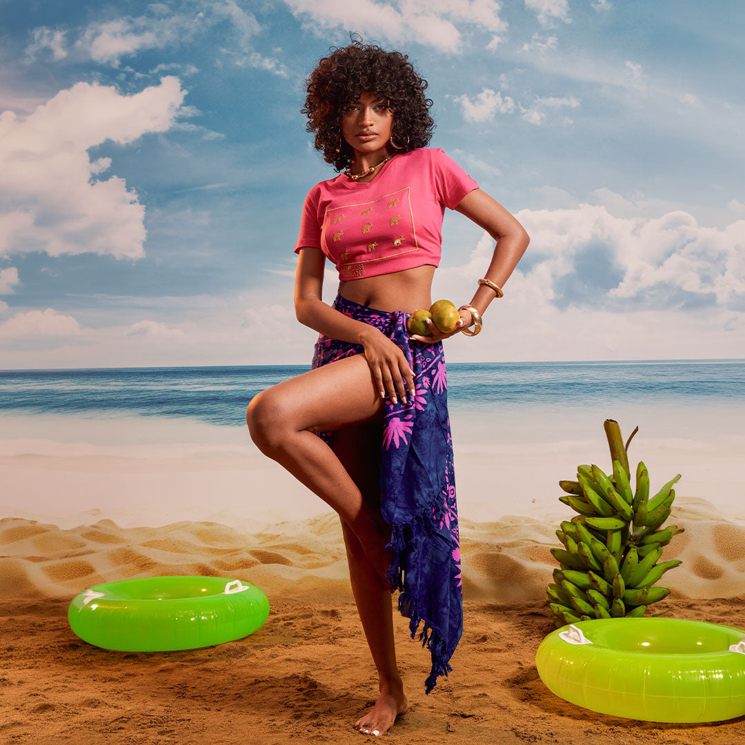 Blue Pink Lous Tropical - Tassel Beach Wrap