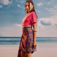 Purple Yellow Lotus Tropical - Tassel Beach Wrap