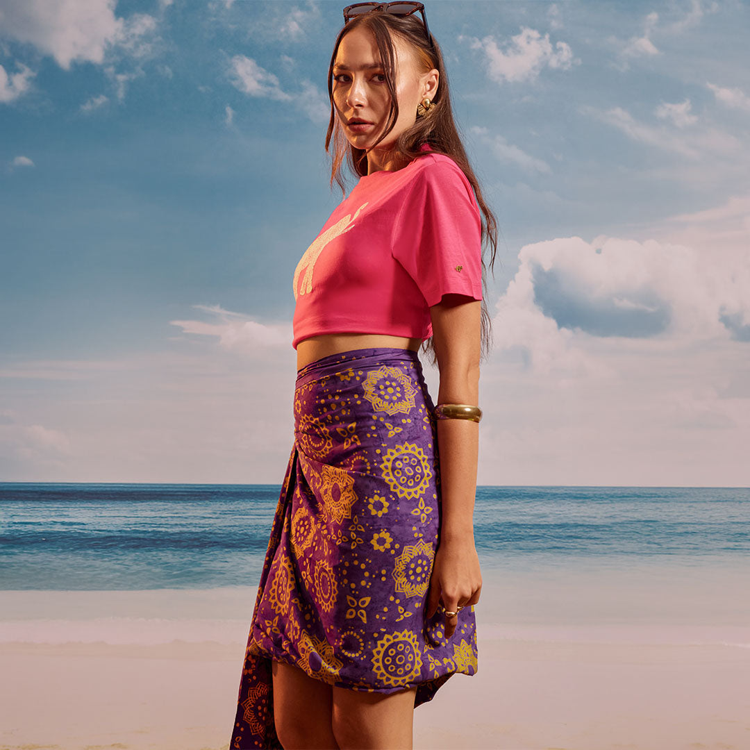 Purple Yellow Lotus Tropical - Tassel Beach Wrap