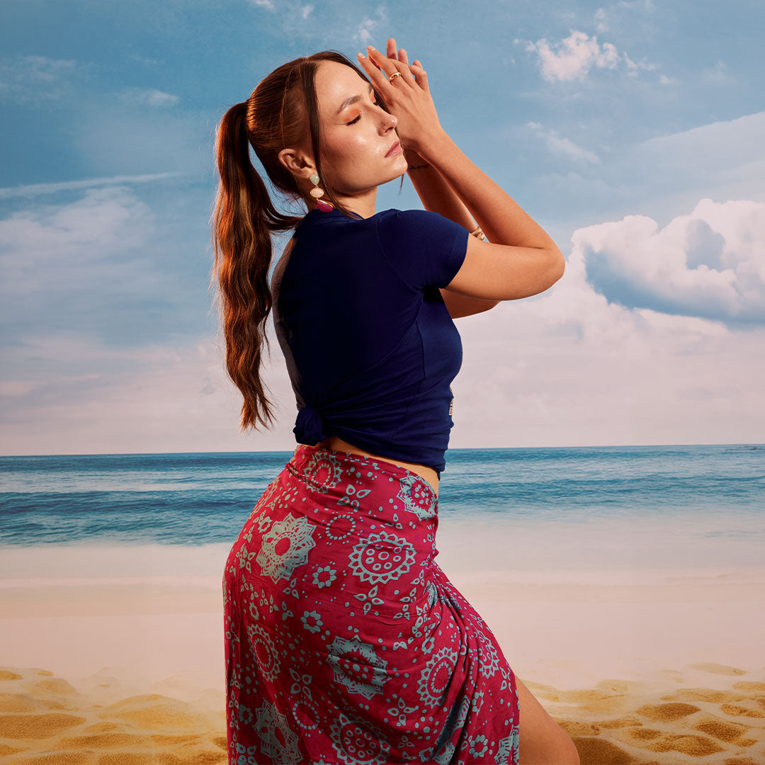 Pink Teal Lotus Tropical - Tassel Beach Wrap