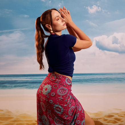 Pink Teal Lotus Tropical - Tassel Beach Wrap