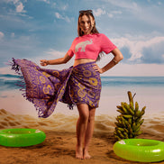 Purple Yellow Lotus Tropical - Tassel Beach Wrap