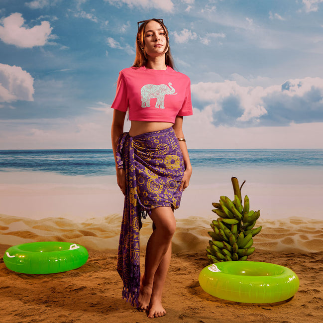 Purple Yellow Lotus Tropical - Tassel Beach Wrap