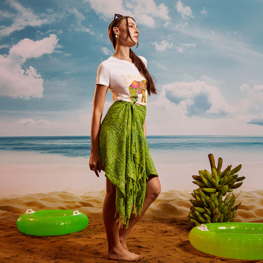 Green Dark Green Lime Tropical - Tassel Beach Wrap