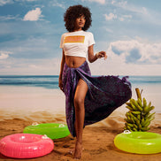 Purple Teal Tropical - Tassel Beach Wrap