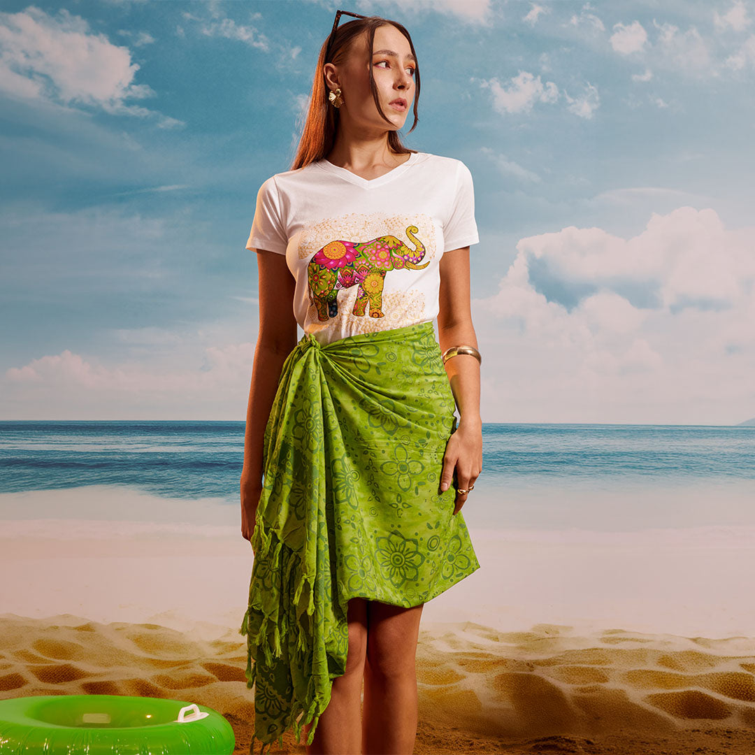 Green Dark Green Lime Tropical - Tassel Beach Wrap