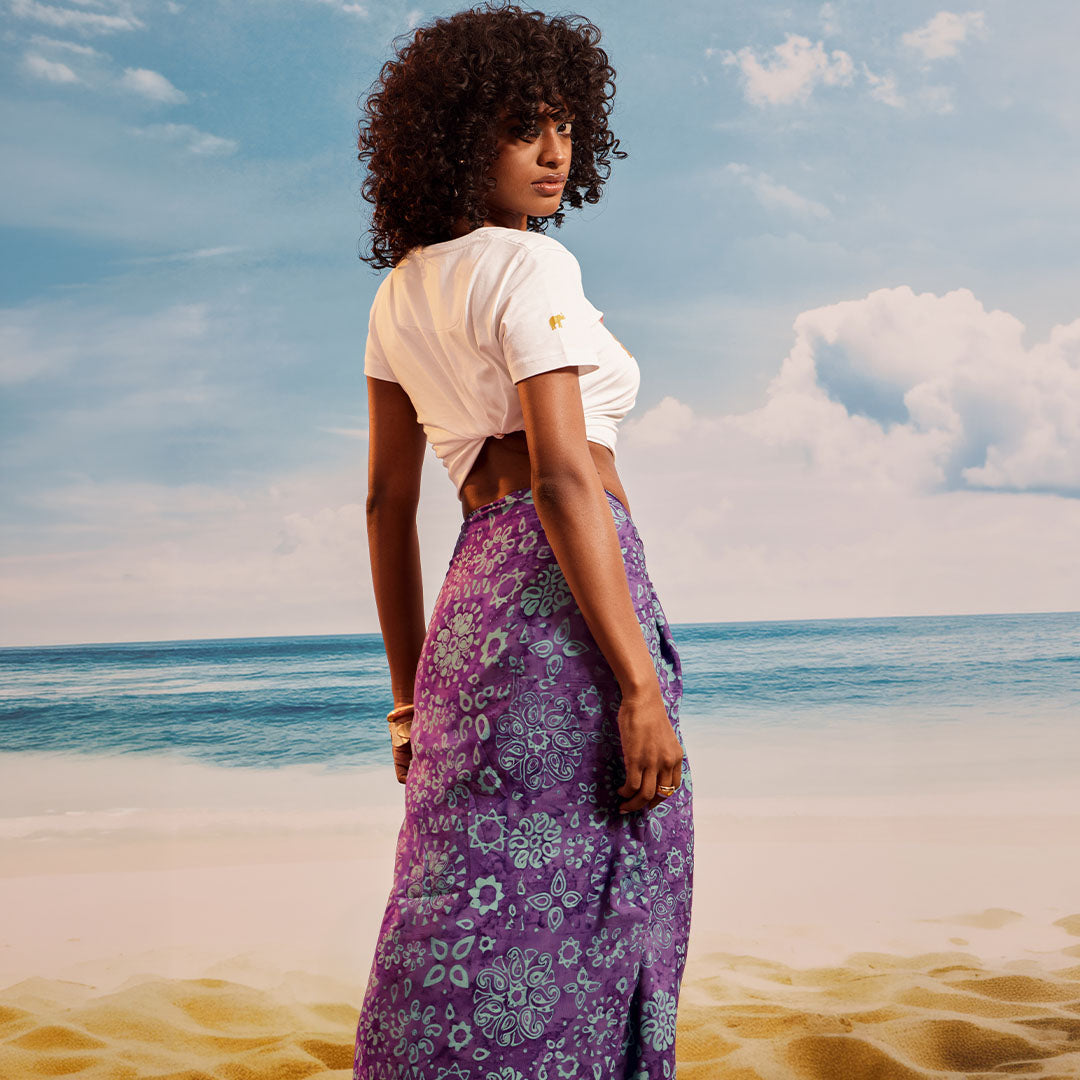 Purple Teal Tropical - Tassel Beach Wrap