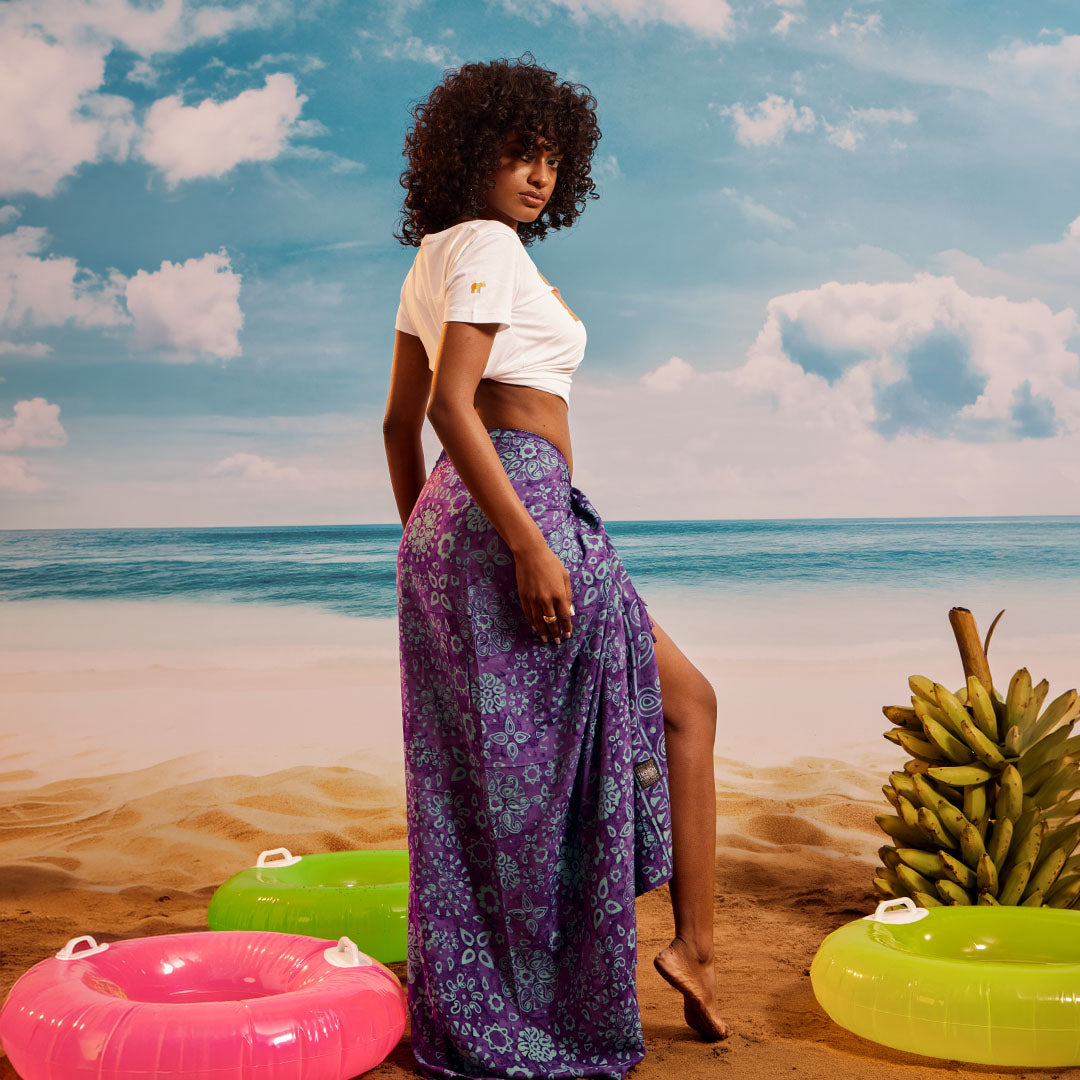 Purple Teal Tropical - Tassel Beach Wrap