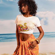 Yellow Red Lotus Tropical - Tassel Beach Wrap