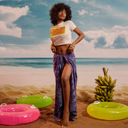 Purple Teal Tropical - Tassel Beach Wrap