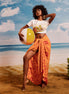 Yellow Red Lotus Tropical - Tassel Beach Wrap