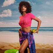 Blue Pink Lous Tropical - Tassel Beach Wrap