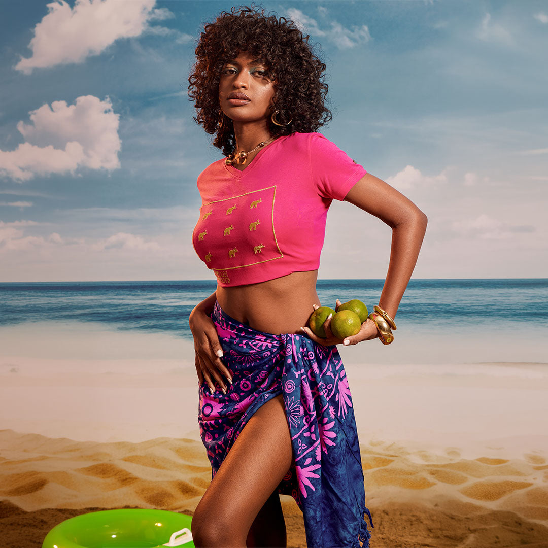 Blue Pink Lous Tropical - Tassel Beach Wrap