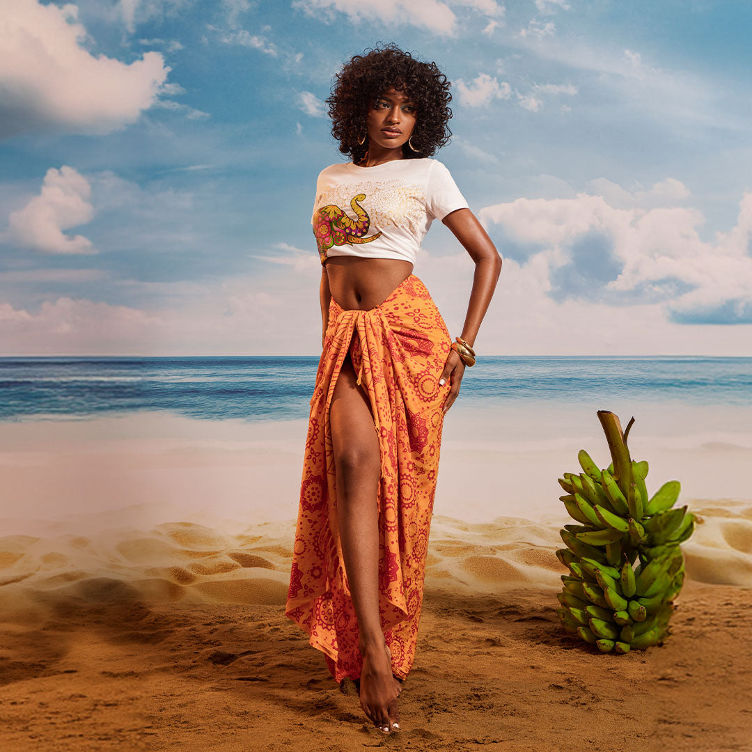 Yellow Red Lotus Tropical - Tassel Beach Wrap