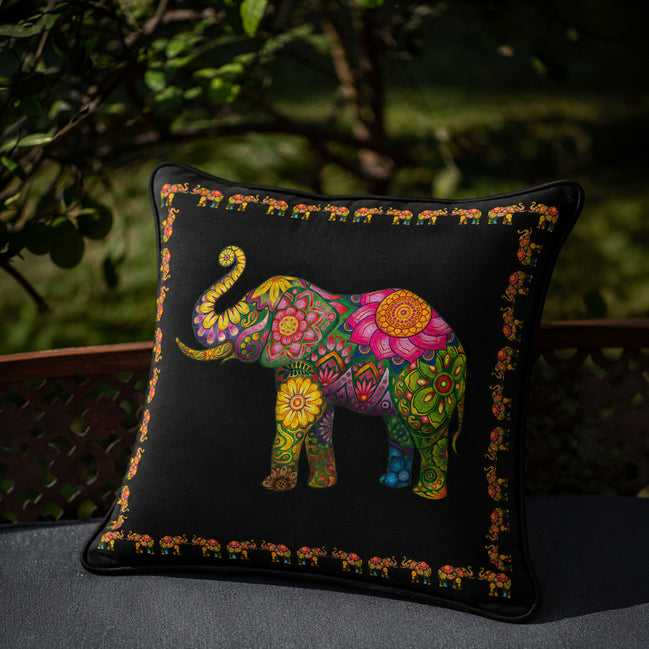 Ceylon Elephant  Black 24"x24" Velvet Cushion Cover