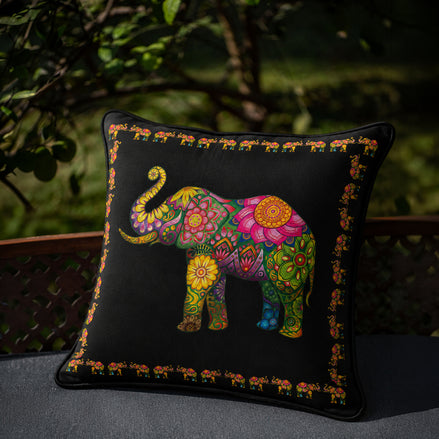 Ceylon Elephant  Black 24"x24" Velvet Cushion Cover