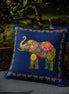 Ceylon Elephant  Blue 24"x24"  Velvet Cushion Cover