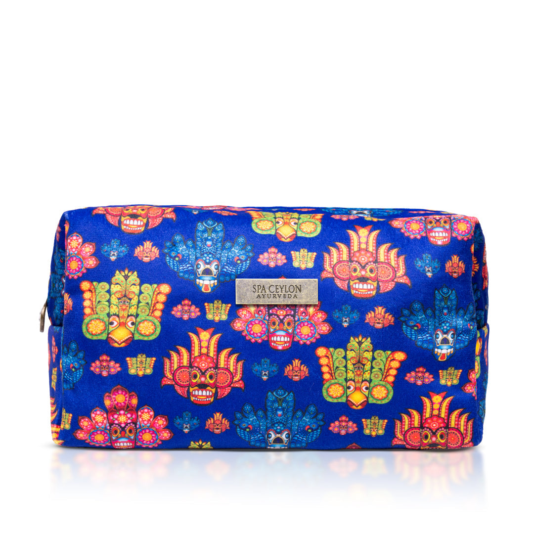 Blue Mask Design Large Velvet Wellness Bag 12x9x20cm