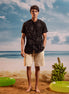 Black Gray Lime Chinese Collar Short Sleeve  - Batik Shirt