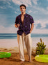 Black Purple Grape Chinese Collar Short Sleeve - Batik Shirt