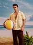 White Gold Lotus Cuban Collar Short Sleeve  - Batik Shirt