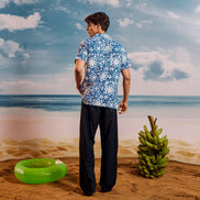 Blue White Lime Cuban Collar Short Sleeve  - Batik Shirt