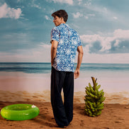 Blue White Lime Cuban Collar Short Sleeve  - Batik Shirt