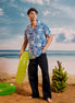 Blue White Lime Cuban Collar Short Sleeve  - Batik Shirt